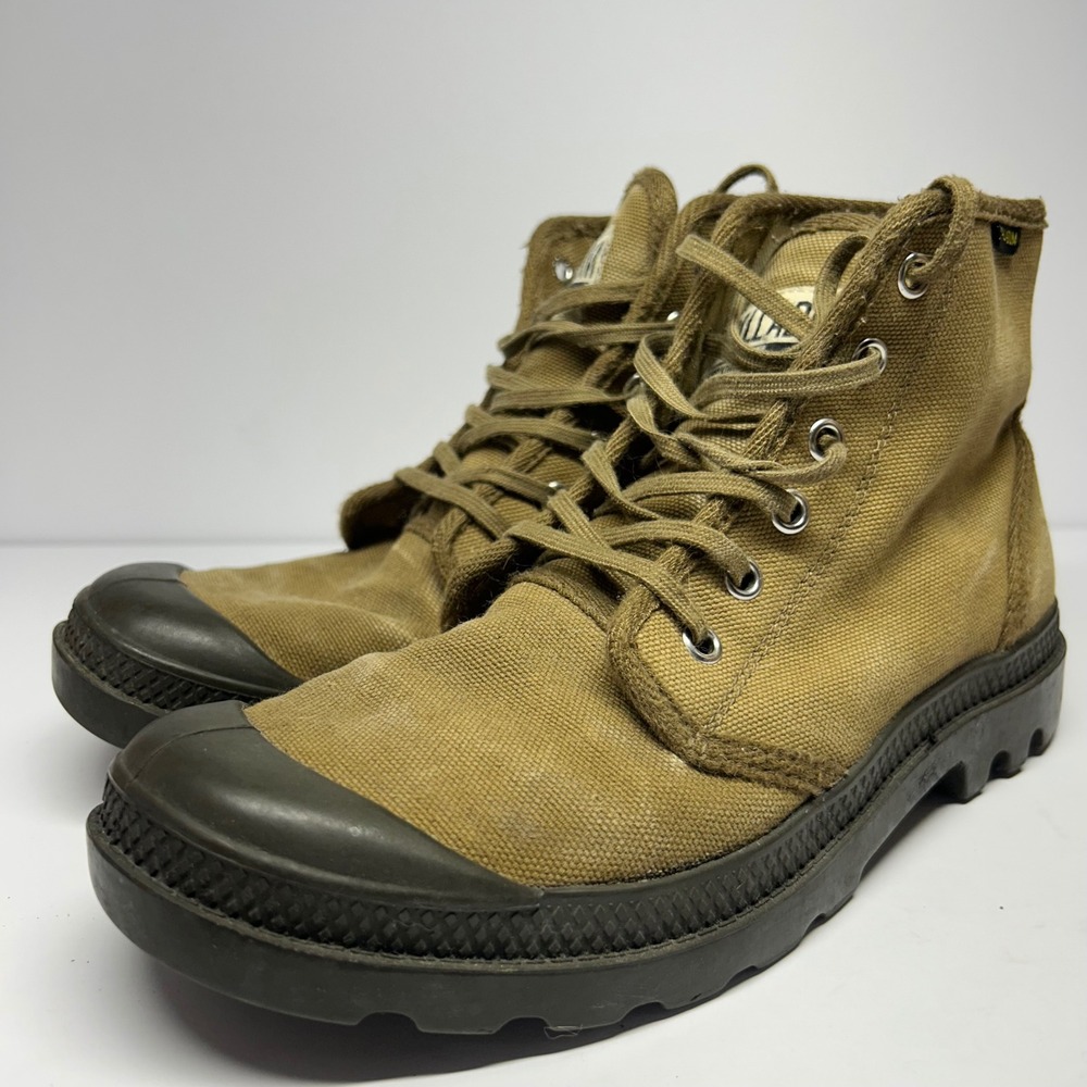 Palladium Pampa Hi Canvas Boots Khaki Tan Men 7 Women 8.5 Lug Sole 75349-213-M